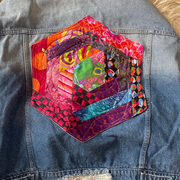 Denim jacket with quilted design with Kaffe fassett fabrics - Picture 2 of 5